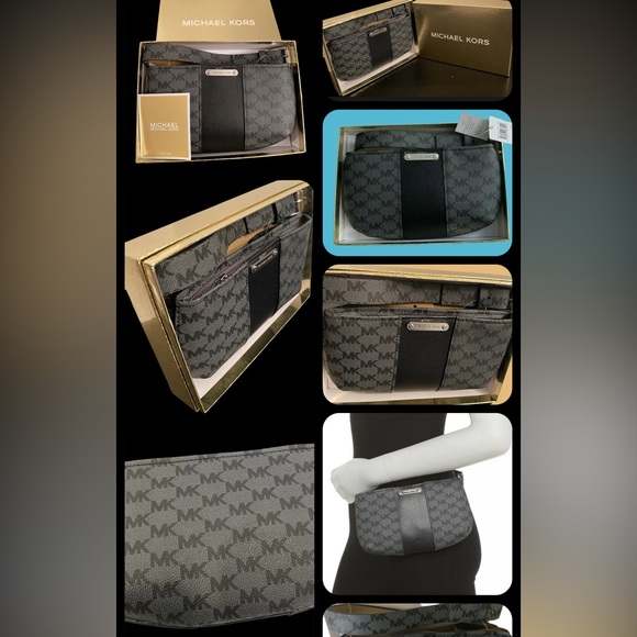 MICHAEL KORS Women's Cambodia MK LOGO Black Grey Belt Bag with Gold Box - Picture 4 of 4